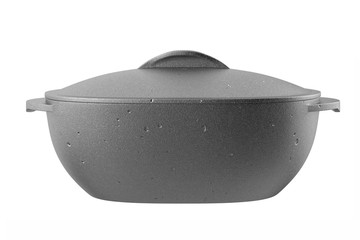 Vintage cast iron Roasting Pot on white background. 3D image