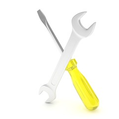 3D Illustration Wrench and screwdriver, service concept