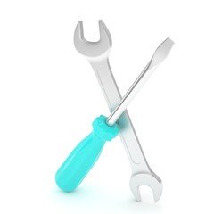 3D Illustration Wrench and screwdriver, service concept