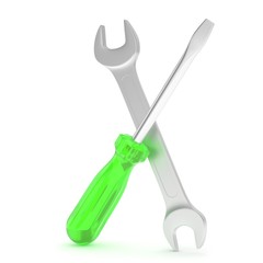 3D Illustration Wrench and screwdriver, service concept