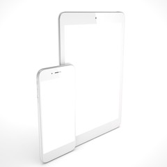 Tablet and smartphone on a white. 3d rendering.