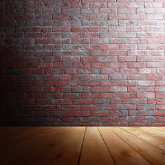 Room interior with brick wall and wooden floor