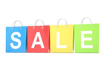 sale written on shopping bag. 3d rendering.
