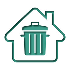 Logo maison et poubelle.