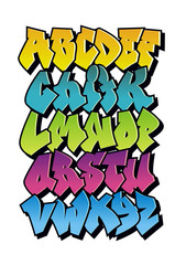 Bright cartoon comic graffiti font. Vector alphabet