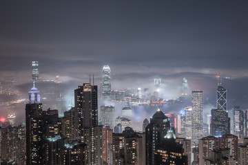 Urban fog View of Hong Kong from Victoria peak