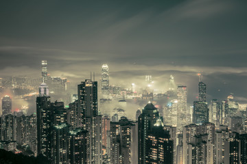 Urban fog View of Hong Kong from Victoria peak