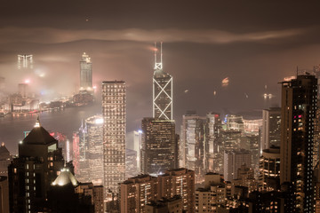Urban fog View of Hong Kong from Victoria peak