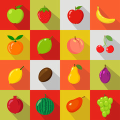 Set of flat icons. Fresh, natural fruits.