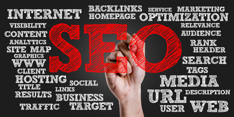 Hand writing the text: SEO