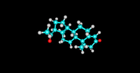 3D illustration of Progesterone molecular structure isolated on black