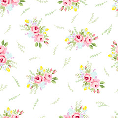 Seamless floral pattern with little red roses