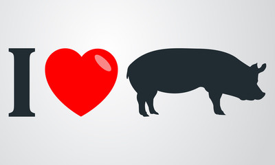 Icono plano i love cerdo en fondo degradado