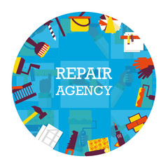 Round emblem of repair agency. Home remodeling.