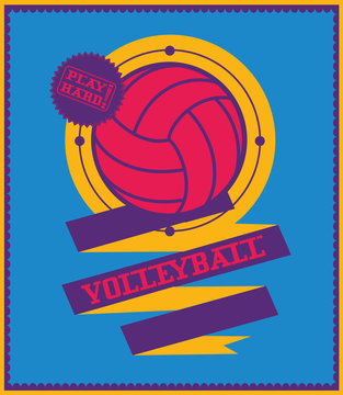Volleyball emblem with ribbon. Sports logo.