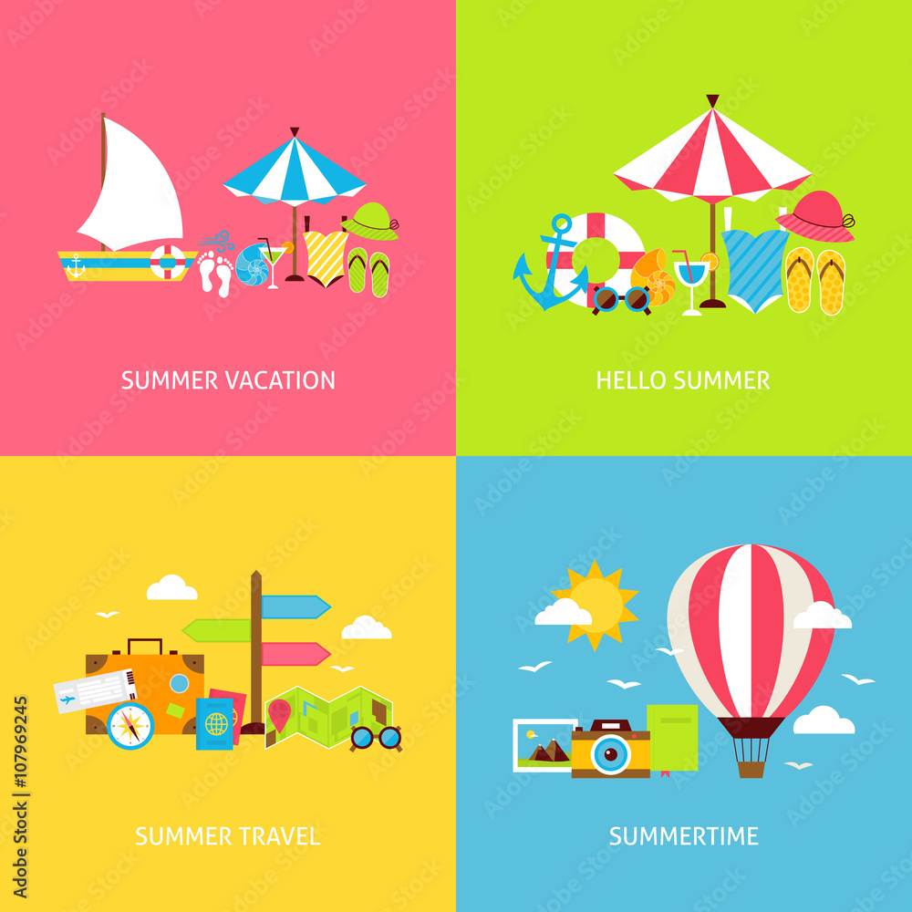 Canvas Prints summer travel vector flat concepts set