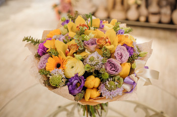 colorful bouquet  with roses. flower composition.