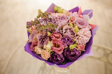 beautiful white, pink, purple flower romantic bouquet