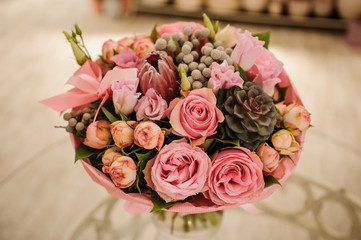 Rich bunch of white and pink roses,  peonies