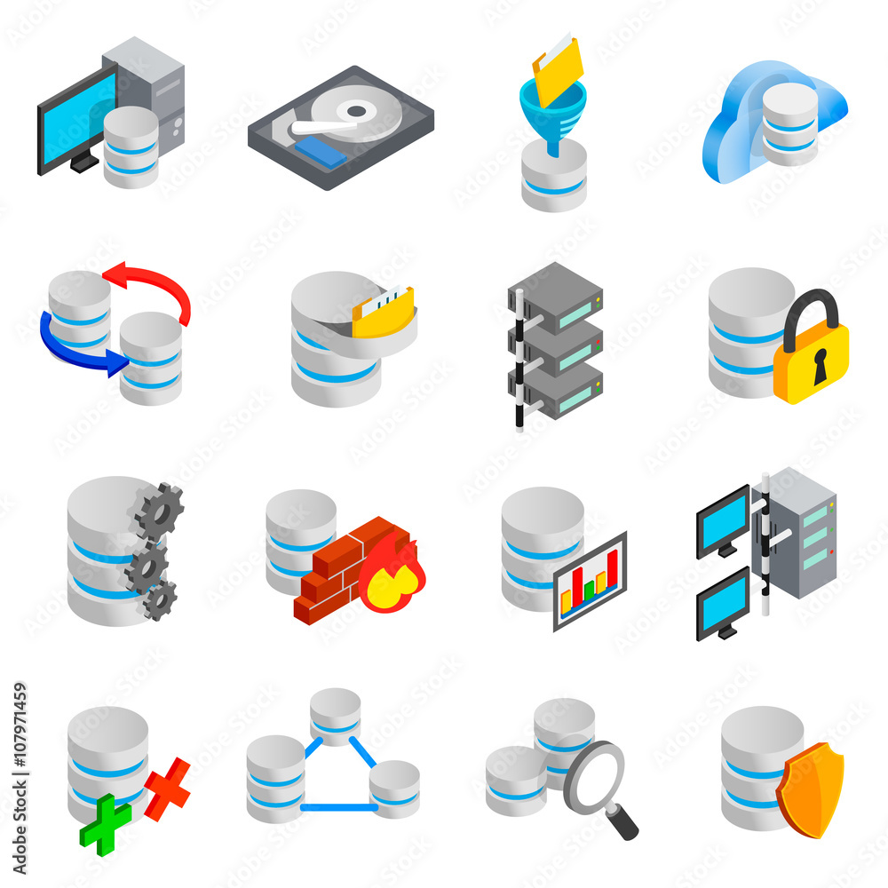 Poster database icons set
