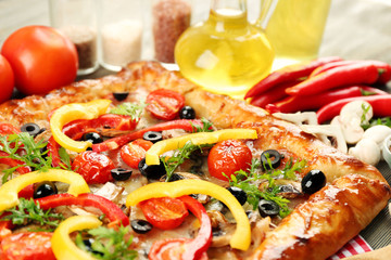 Freshly homemade pizza closeup