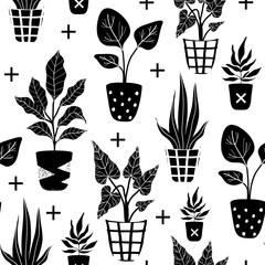 Scandinavian seamless pattern with home plants.