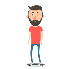 Hipster on longboard. Vector cartoon illustration
