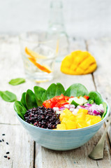 spinach, mango, black rice, pepper salad