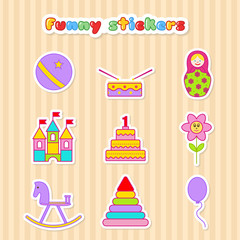 Set of vector stickers of toys.