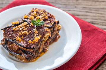 Portion of parmigiana di melanzane