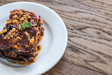Portion of parmigiana di melanzane