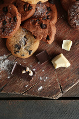 Chocolate chip cookies on cutting board