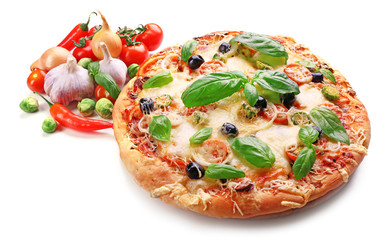 Delicious fresh pizza isolated on white