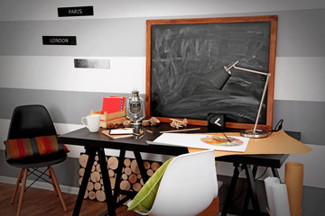 Workplace of creative person indoors