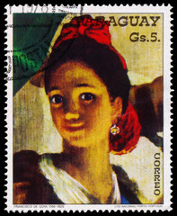 Stamp printed  in Paraguay shows painting by Goya