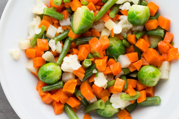 Fresh vegetables mix in a white bowl.