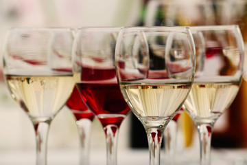 Glasses with different kind of wine, closeup