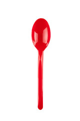 Red spoon plastic isolated on white background