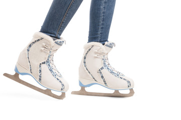 Legs of figure skater in White Ice Skates