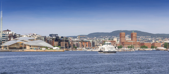 Fototapeta na wymiar Panoramic view on Aker Brygge Oslo Norway