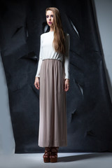 Naklejka premium attractive woman in elegant long dress