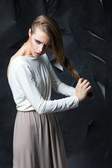 attractive woman in elegant long dress