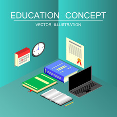 Isometric education and graduation vector concept. 3d back to sc