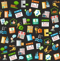 Property and real estate services, black background. 