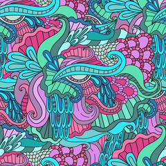 Colorful decorative seamless hand drawn doodle nature ornamental curl vector pattern.