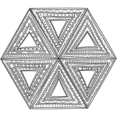 black and white pattern of triangles. Coloring pages for adults. 