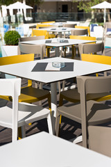 Summer cafe with plastic furniture