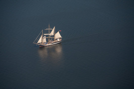 Regatta, sailing aerial view. Sailing boats and yachts. Tall ship.