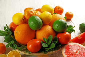 Set of different citrus fruit, close up