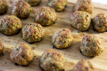 meatballs on a wooden board 